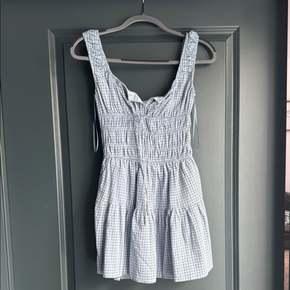 Blue and White Checkered Sleeveless Dress